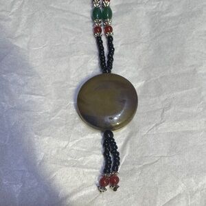 VINTAGE AFRICAN TUAREG NECKLACE  TRIBAL PENDANT AMBER STONE